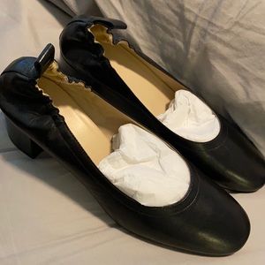 Everlane Day Heels - never worn, black leather, size 9.5.